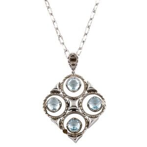 Tacori Island Rains collection lotus 4 blue topaz 925 silver with 18k gold stamp